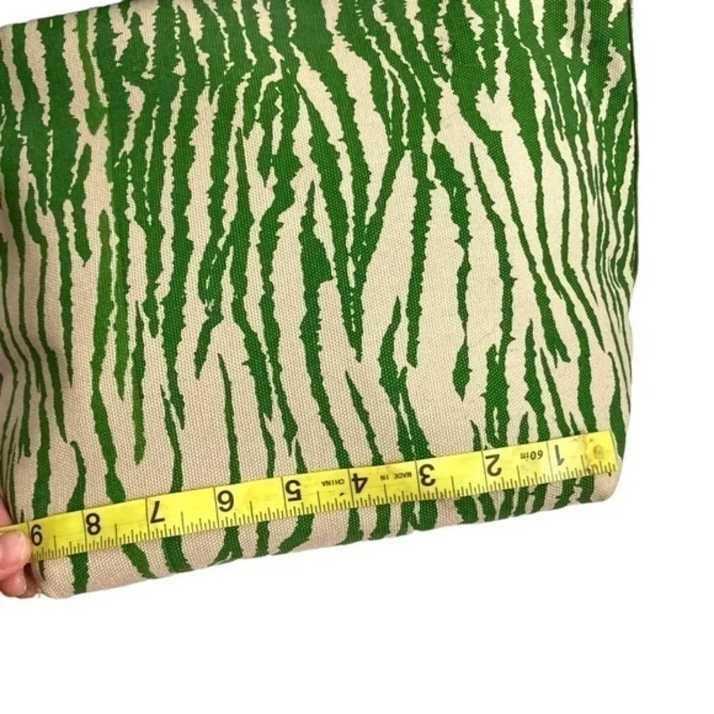 Kate spade green zebra canvas and leather vintage tote bag